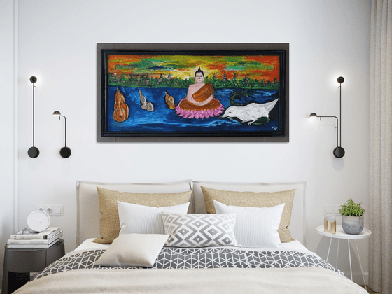 4 Buddha's on the river (Framed artwork)