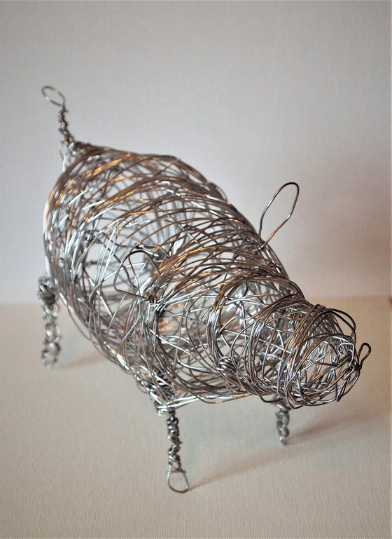 Silver wire Percy Pig Mixedmedia sculpture by Steph Artfinder