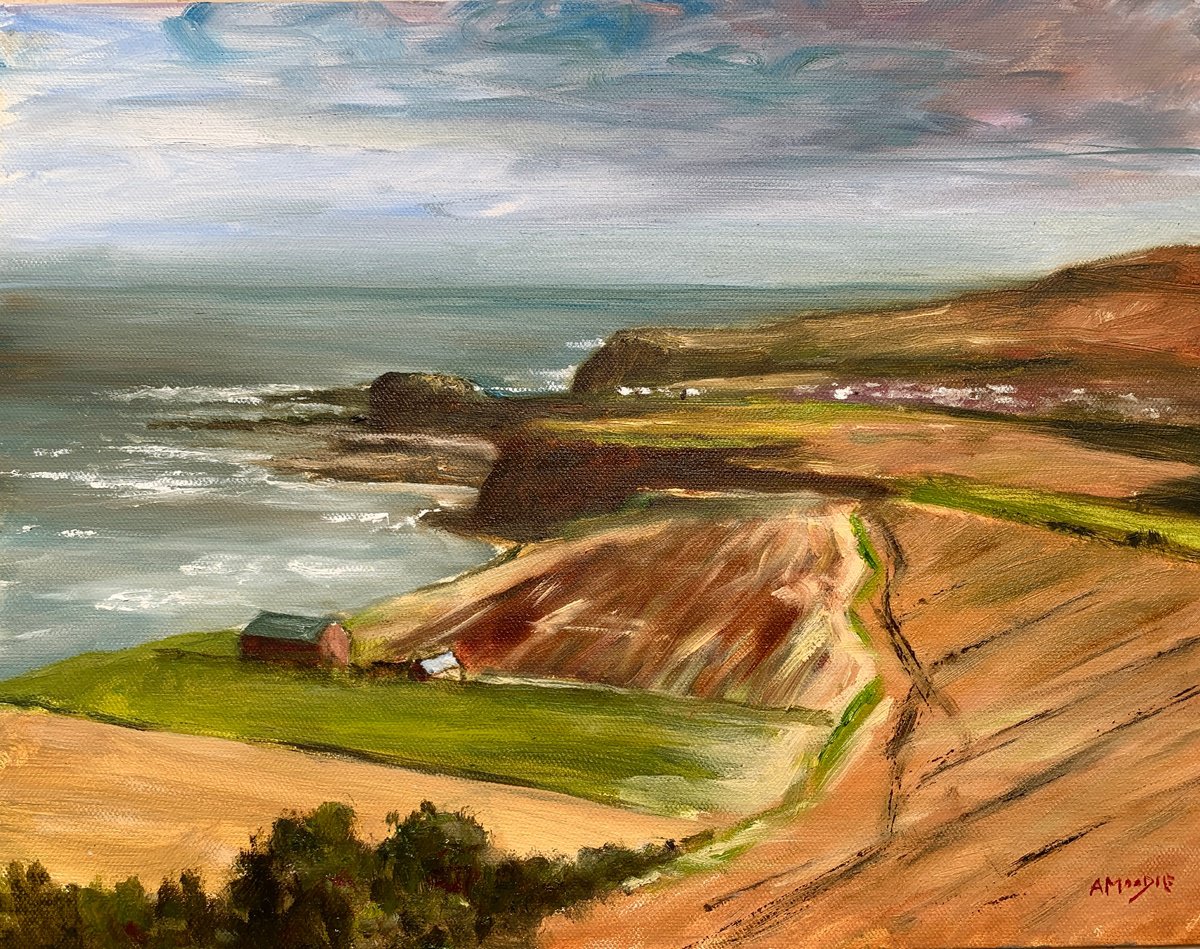 Impressionistic Landscape Oil Painting By Andrew Moodie, 18 X 14, Cleveland Way Towards Staithes, Original Artwork