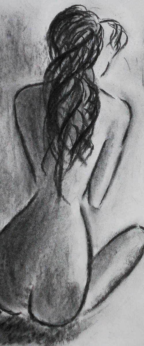 Female Nude Charcoal Art by Halyna Kirichenko