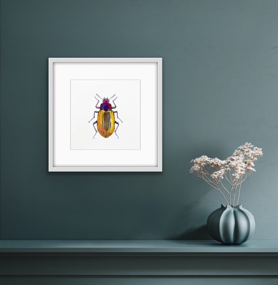 Golden beetle. Original watercolour artwork.