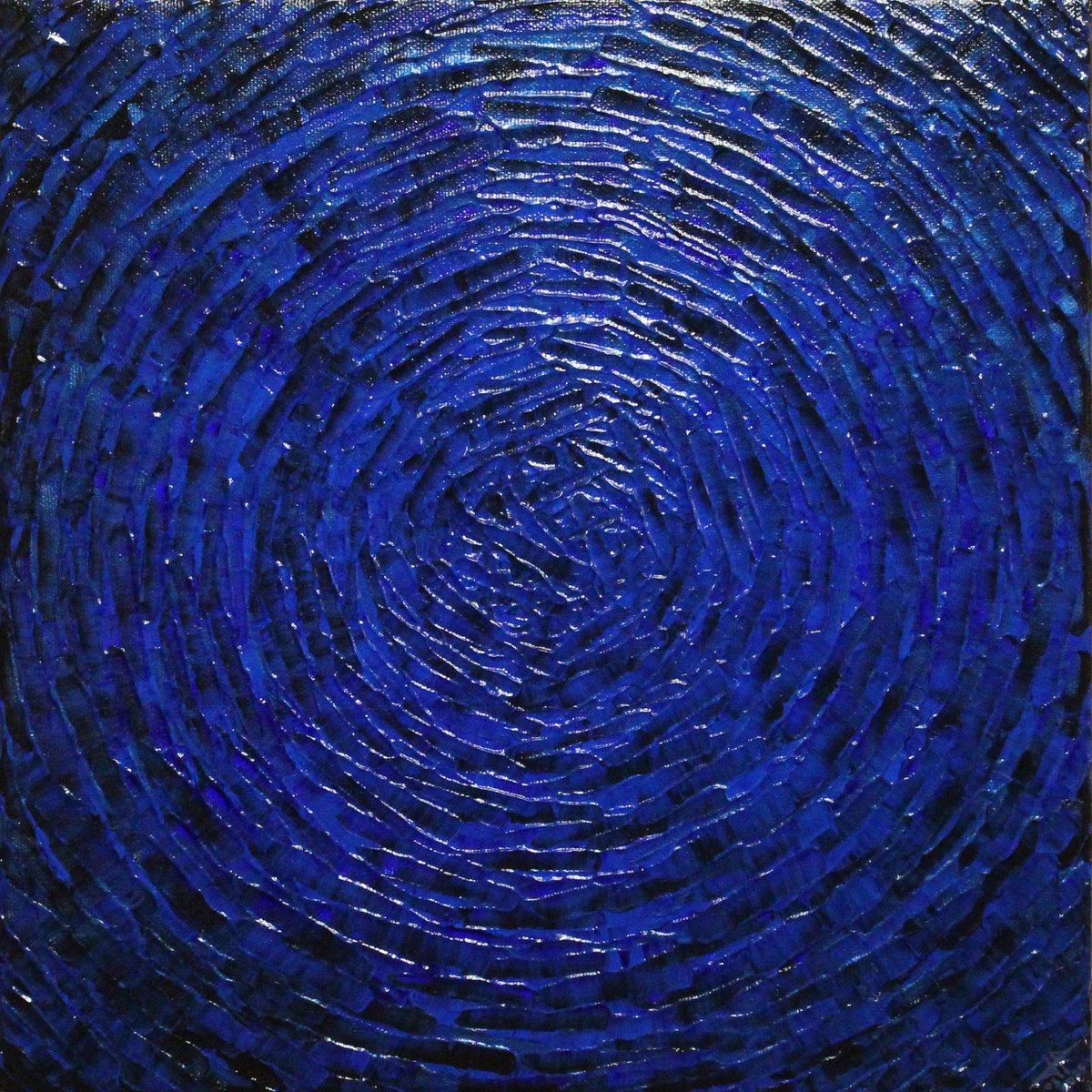 Abstract Acrylic Painting By Jonathan Pradillon, 12 X 12, Dark Blue Concentric Shine, Original Artwork