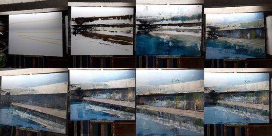 Painting swimming pool, modern, large canvas art 39.37/51 inches 100/130cm. "Pool 1"