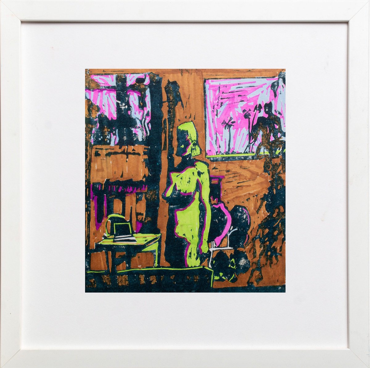 Graphic Portrait Oil Painting By Bohdan Katolyk, 12 X 12, Afternoon Light Iii, Original Artwork