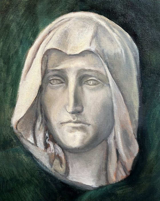 Woman with hood, plaster cast, antiquity