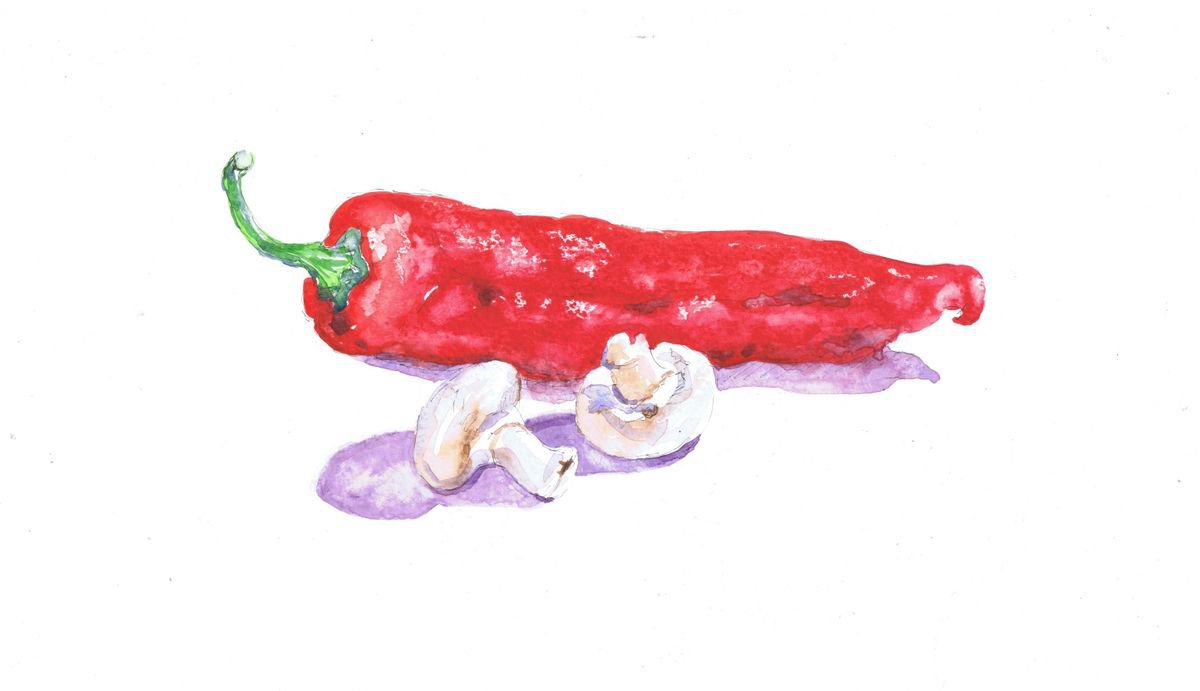 Pointed Red Pepper and Mushrooms by Michele Wallington