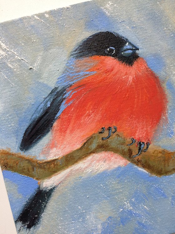 Diptych oil paintings - Bird small canvas - Bullfinches for bird lover - Christmas gift idea