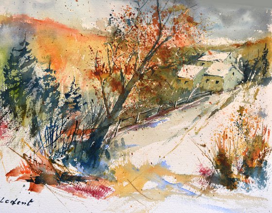 Golden leaves  -watercolor