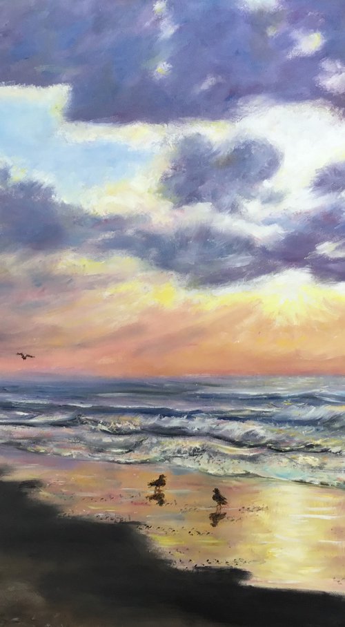 BEACH DAWN WITH GULLS by K. McDermott by Kathleen McDermott