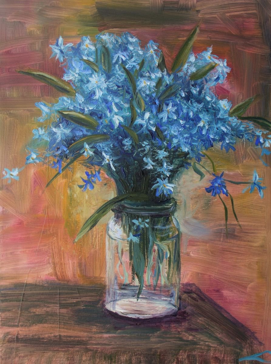 Impressionistic Botanical Oil Painting By Elena Sokolova, 12 X 16, Snowdrops 2, Original Artwork