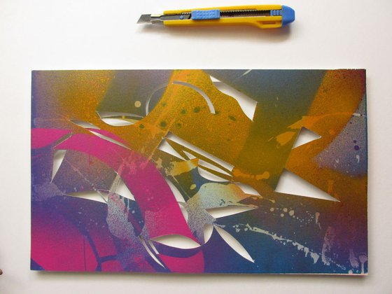 abstract painting with paper cut #2