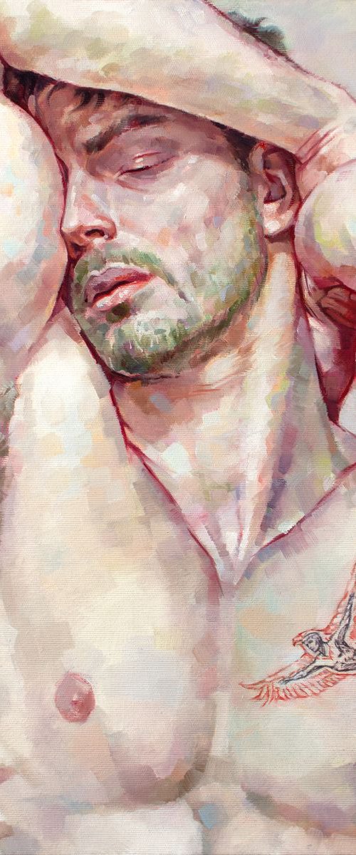 DYING SLAVE by Yaroslav Sobol - Inspired by Michelangelo Buonarroti  (Modern Impressionistic Figurative Oil painting of a Man Gift Home Decor) by Yaroslav Sobol