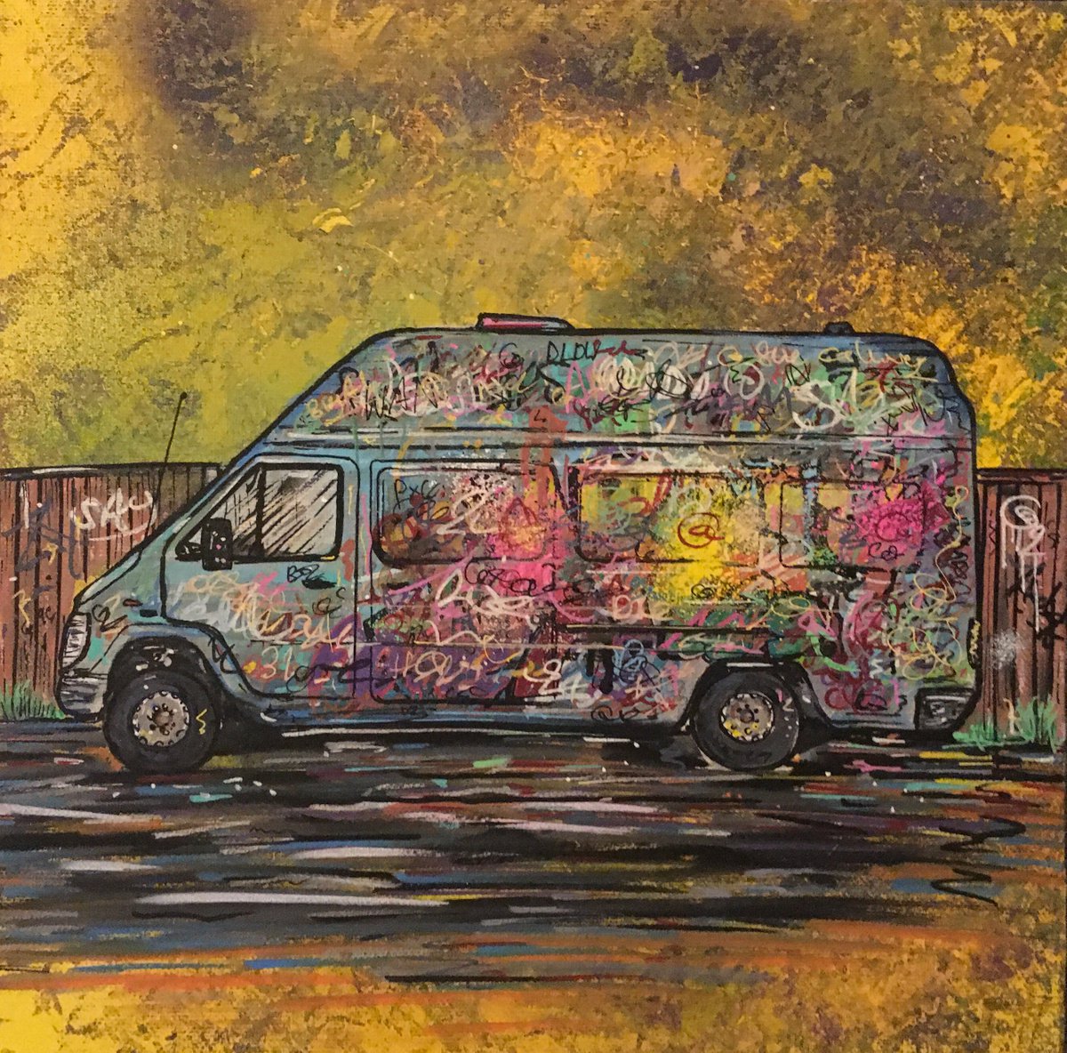 Urban And Pop Painting , Graffitied Van 1 By John Curtis, 12 X 12, Artwork For Sale On Artfinder