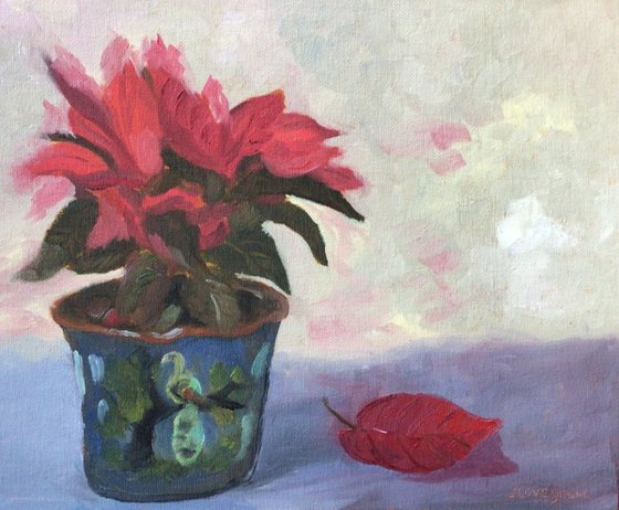 Pot of Poinsettias - An original still life oil painting
