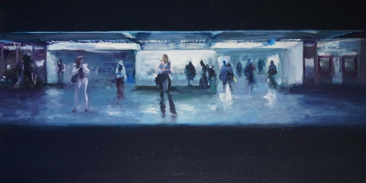 Urban And Pop Cityscapes Oil Painting By Manuel Leonardi, 47 X 24", Rer Nov22, Original Artwork