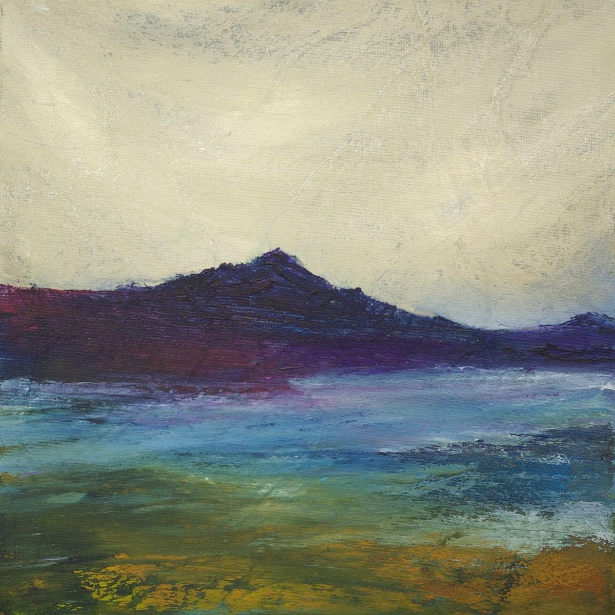 Impressionistic Landscape Acrylic Painting By Oconnart, 10 X 10", Purple Mountain Scotland, Original Artwork