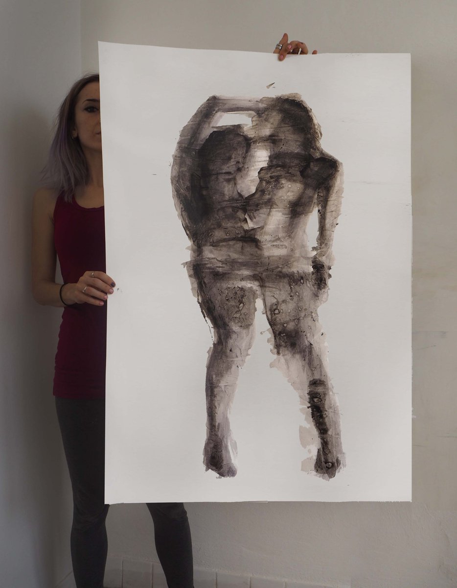 Expressive Portrait Drawing By Cynthia Gregorova, 28 X 41, (Untitled Iv) Cleavage, Original Artwork