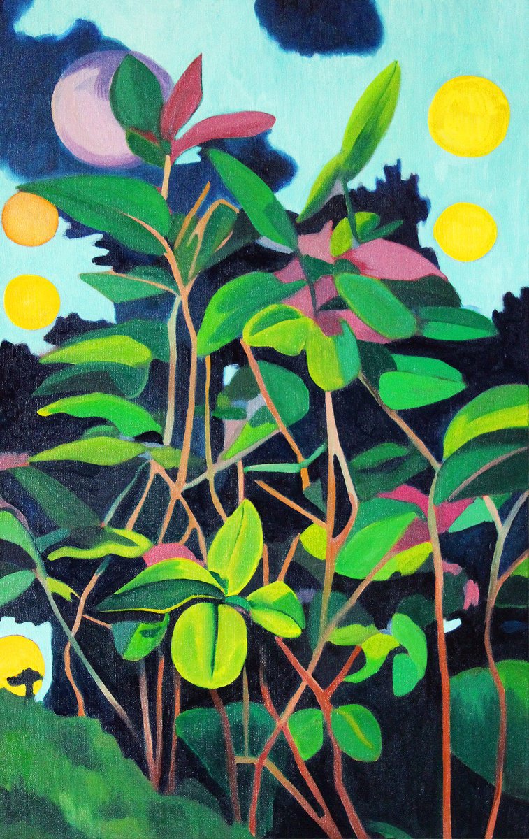 Surrealistic Botanical Oil Painting By Ben Stephenson, 17 X 28, Oaxacan Sunrise, Original Artwork