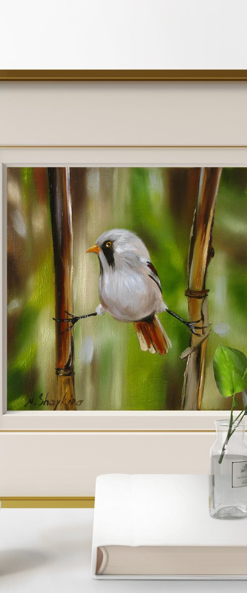 Small Bird Painting on Reeds by Natalia Shaykina