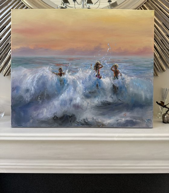 Jumping sunset waves