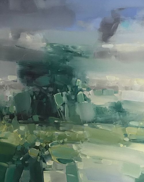 Viridian Summer, Landscape oil painting, Handmade artwork, Large Size by Vahe Yeremyan