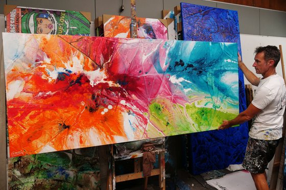 Colour Euphoria 240cm x 100cm Colourful Textured Abstract Art