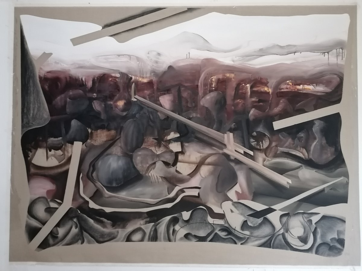 Surrealistic Abstract Oil Painting By Stefano Mazzolini, 79 X 59", Tube, Original Artwork