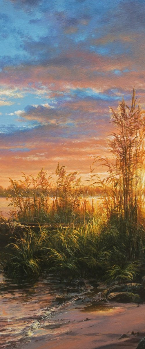 Sunset on the river by Viktar Yushkevich YUVART