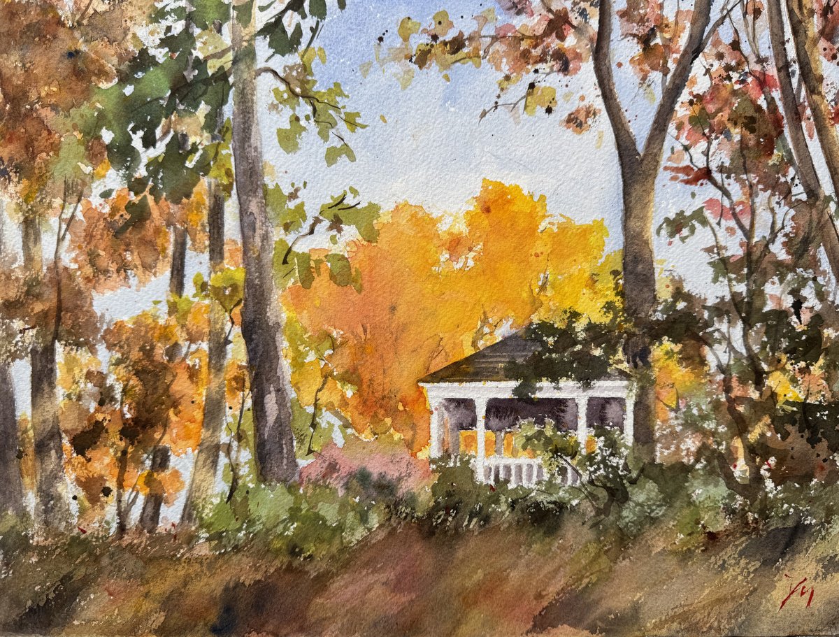 Impressionistic Landscape Watercolour By Shelly Du, 16 X 12", Morristown Autumn, Original Artwork