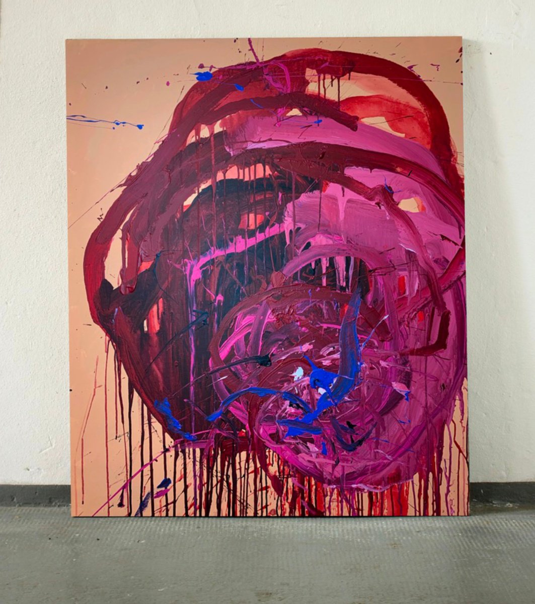 Abstract Botanical Acrylic Painting By Rosi Roys, 39 X 47", Flower 25, Original Artwork