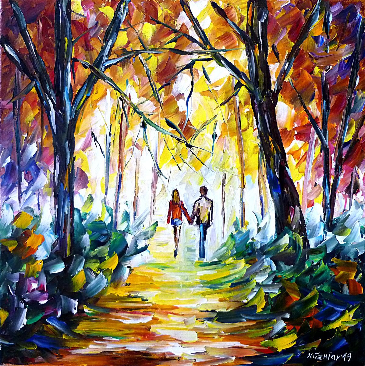 Expressive Oil Painting , Into The Autumn By Mirek Kuzniar, 16 X 16, Artwork For Sale On Artfinder