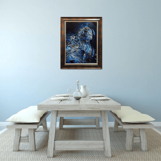 Stunning dark blue enigmatic abstract angel signed by master O Kloska