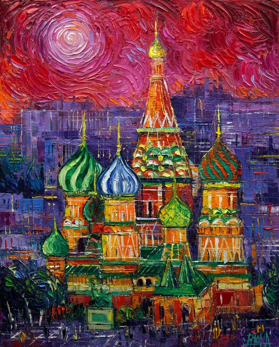 MOSCOW SAINT BASIL'S CATHEDRAL 40x50cm original oil painting, handmade by Mona Edulesco