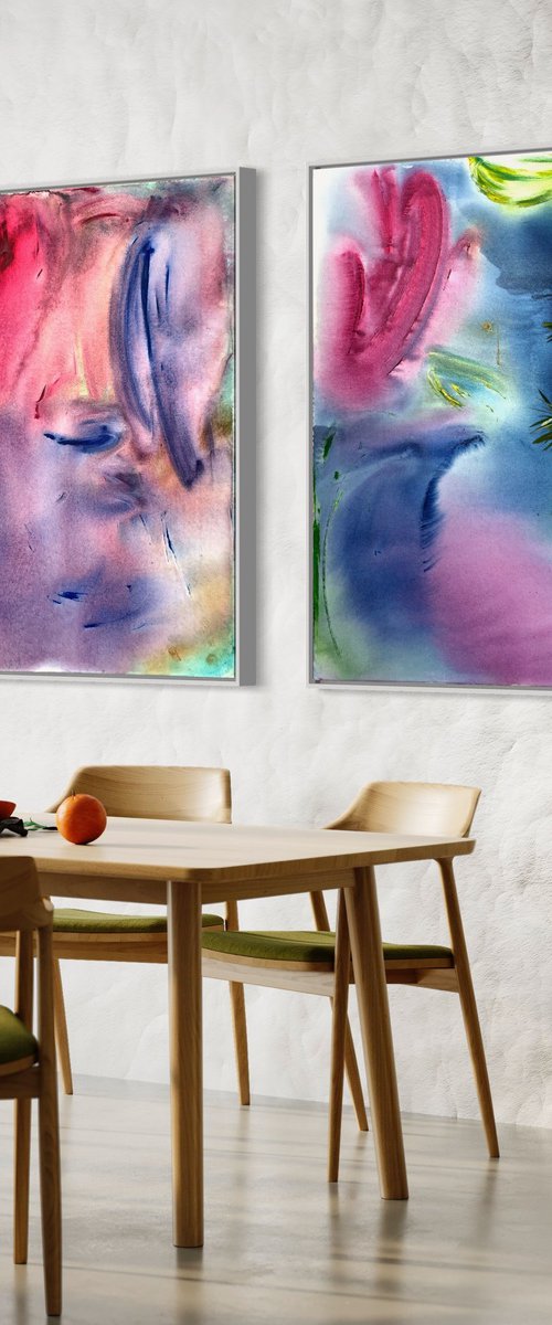 Diptych 'An Ode to the Rosy Blush of Dawn' by Makarova Abstract Art