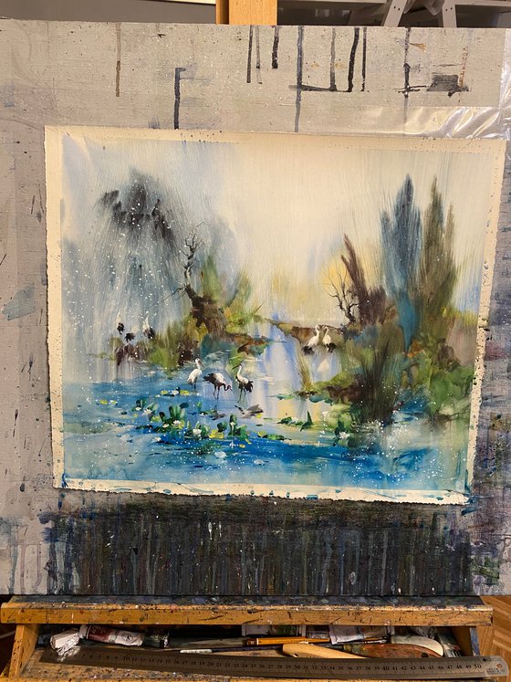 Sold Watercolor “Morning shower. Danube Delta” perfect gift