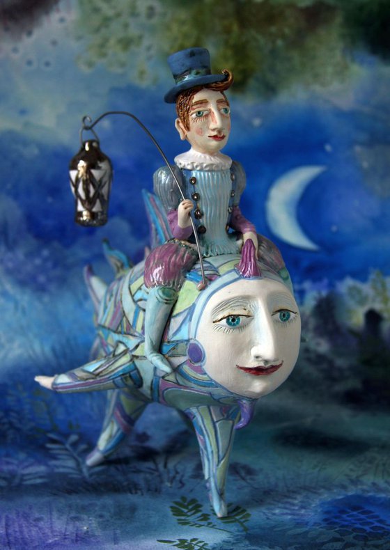 Deep sea ride with latimeria. Sculpture by Elya Yalonetski, 2018