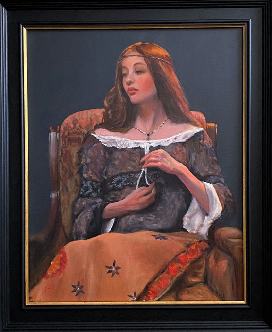 Pre-Raphaelite style original oil painting 16x20 inches linen canvas classic portrait.