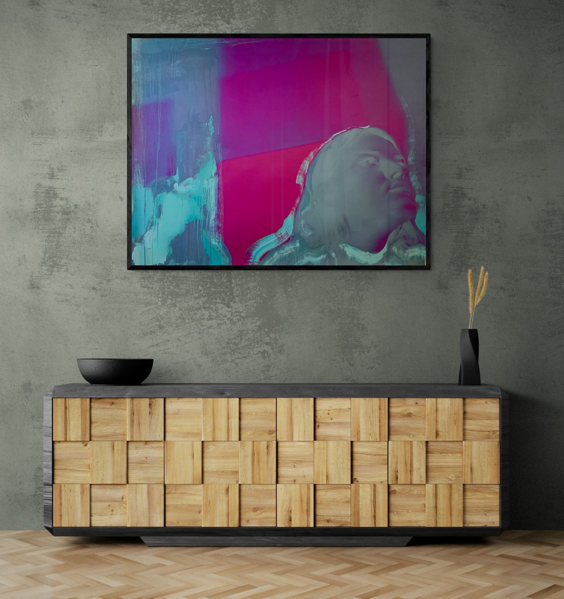 Urban And Pop Portrait Painting By Yaroslav Yasenev, 50 X 37", Pink Portrait, Original Artwork