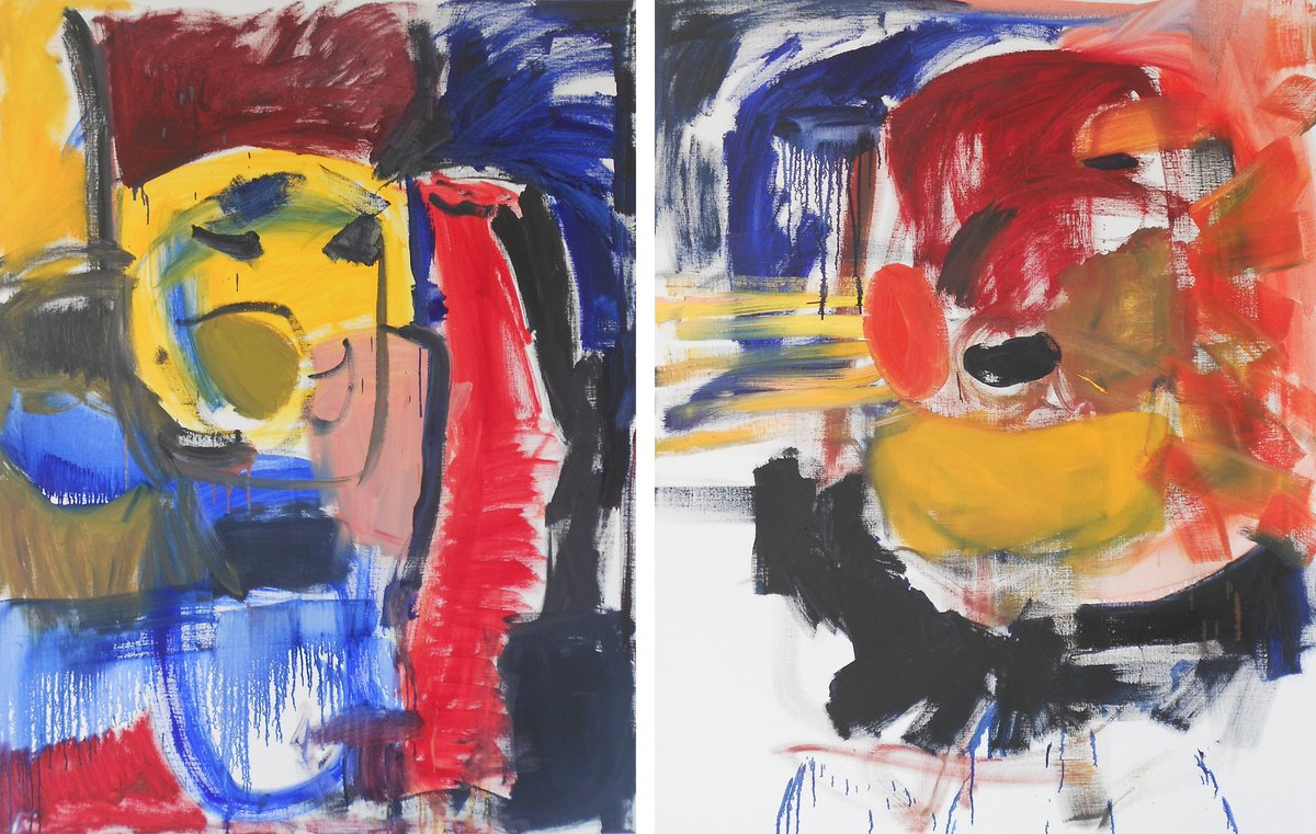 Abstract Portrait Oil Painting By Sergiy Dekalyuk, 79 X 51", Joy And Sadness, Original Artwork