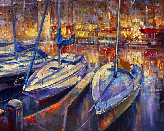 "Harbour Nights"original oil painting by Artem Grunyka