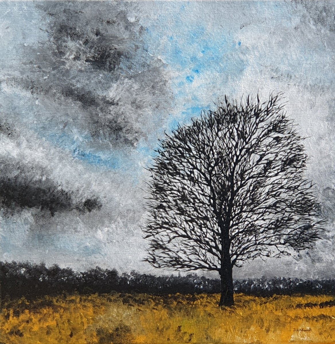 Impressionistic Landscape Acrylic Painting By Daniel Urbani?k, 16 X 16, Rain Is Coming, Original Artwork