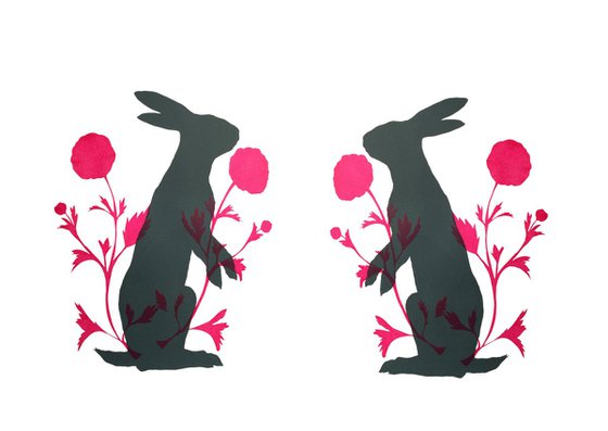 A PAIR OF HARES-unframed (TWO PRINTS)  - FREE UK SHIPPING