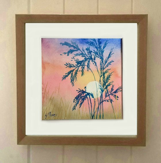 Tropical Sun - mounted watercolour, small gift idea