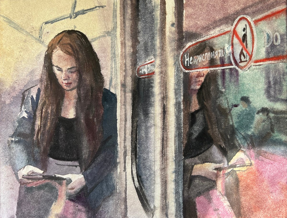 Do not lean on door - 2. People on the subway by Natalia Veyner