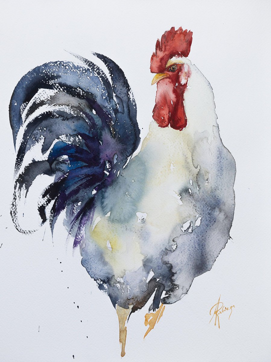 Animal Watercolour By Andrzej Rabiega, 12 X 16, Rooster, Original Artwork