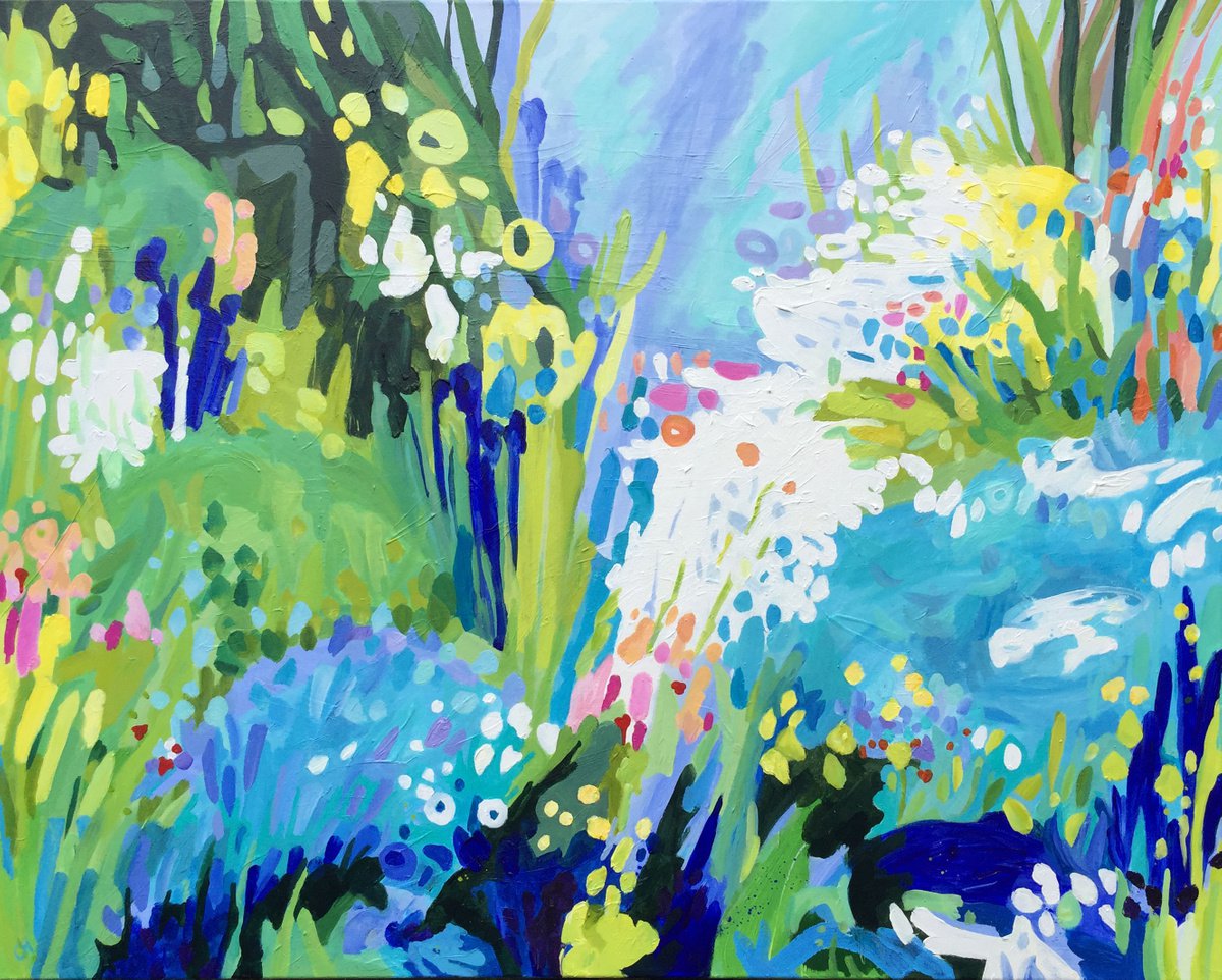 Expressive Botanical Acrylic Painting By Christine Harrison, 60 X 48, Flower Garden I, Original Artwork