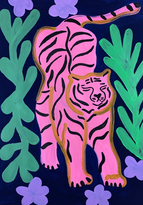 Tiger and flowers by Aurora Camaiani