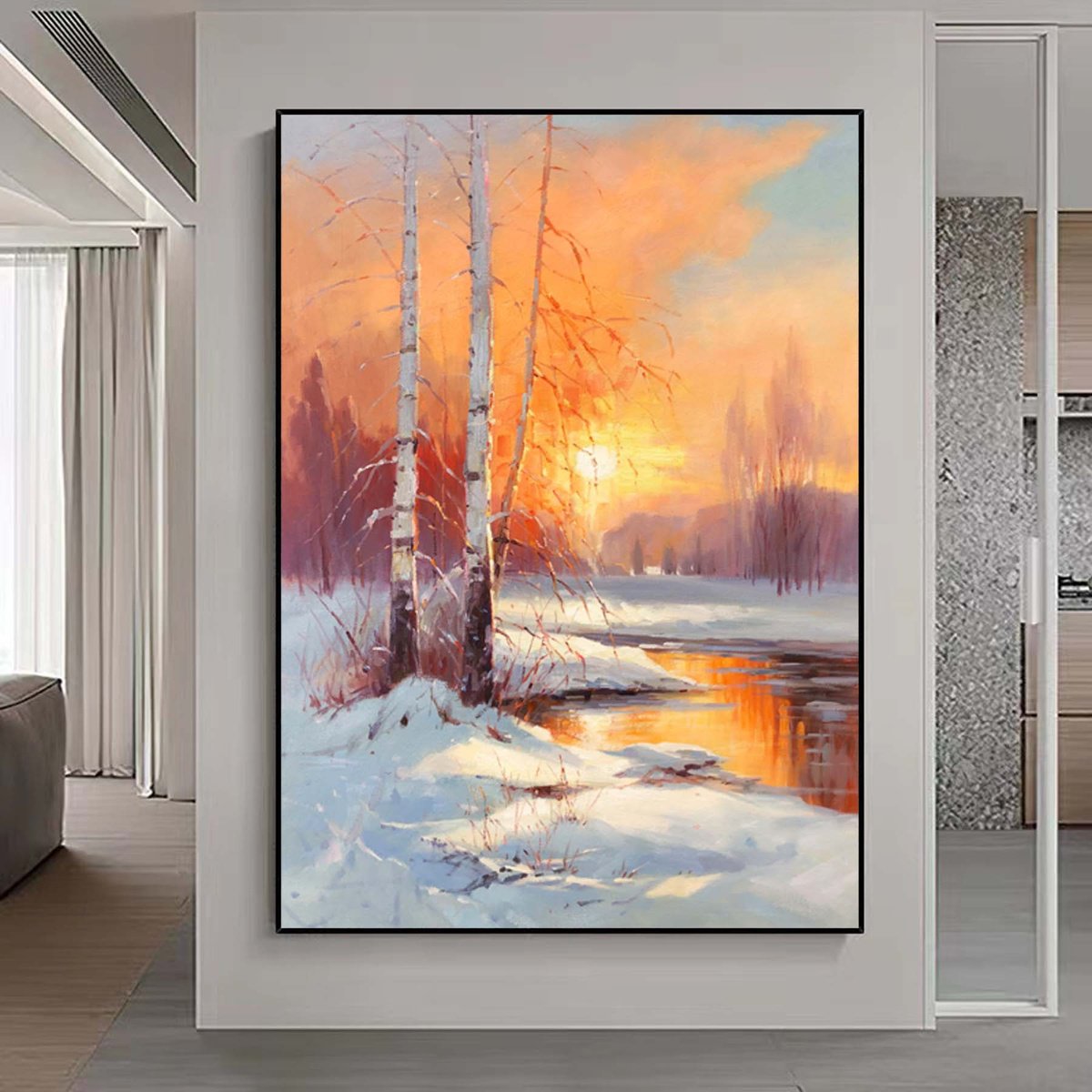 Impressionistic Landscape Oil Painting By Jianzhe Chon, 24 X 35, Snowscape Z021, Original Artwork