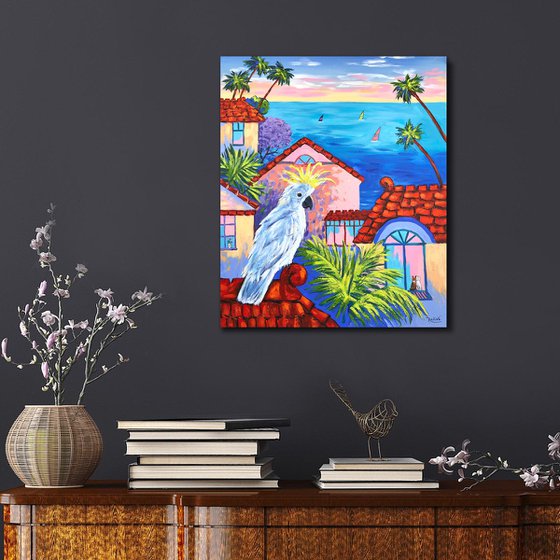 Abstract Australian Landscape with a Cockatoo