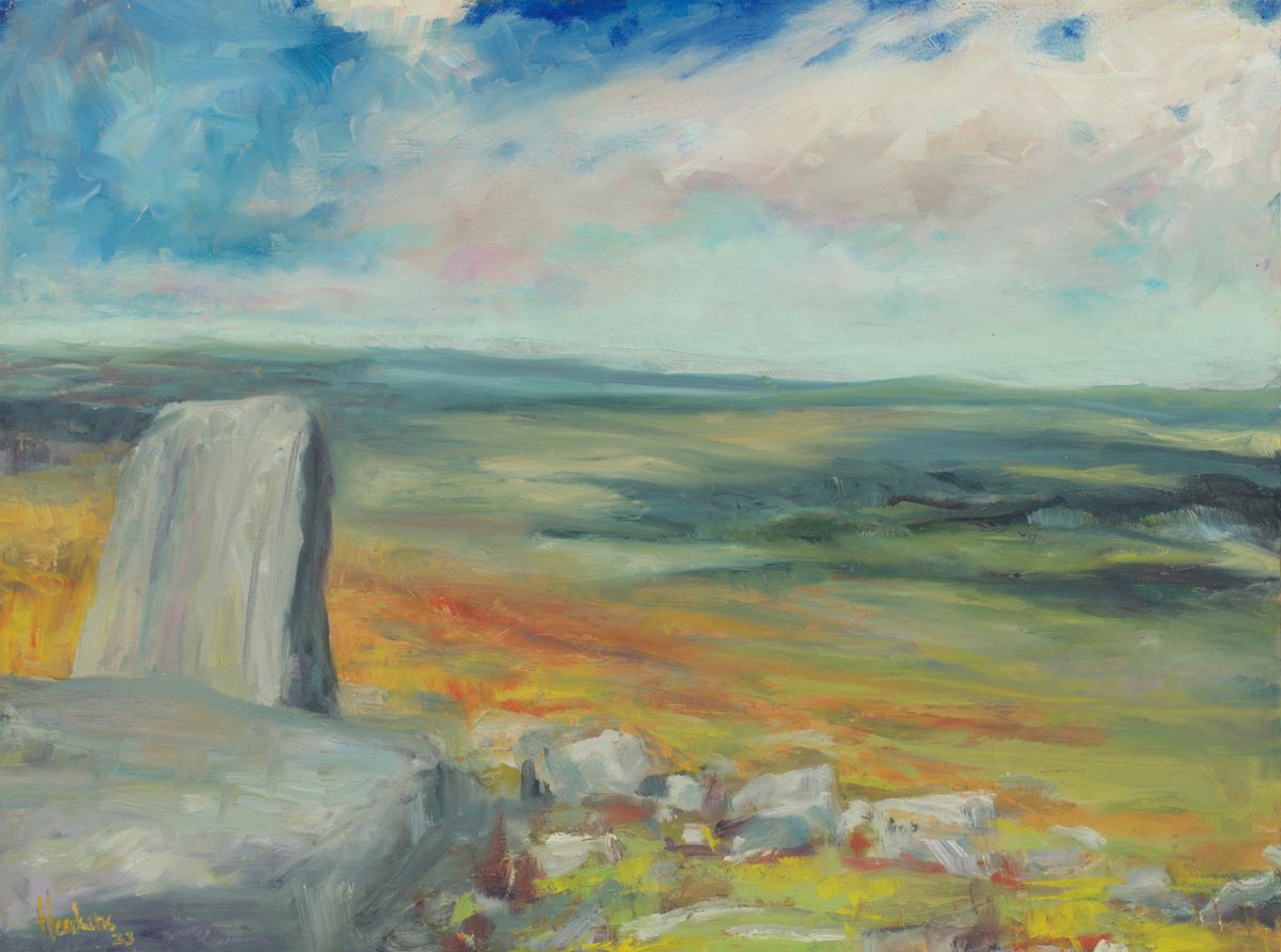 Impressionistic Landscape Oil Painting By Egidius Heerkens, 16 X 12, Abbot Stone, Boulsworth Hill, Original Artwork